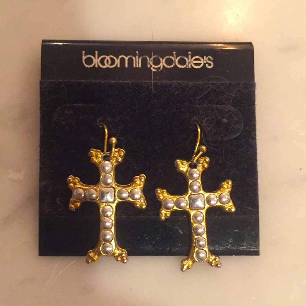 Bloomingdale’s small cross earrings mixed metals silver +  gold combo